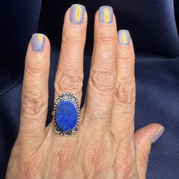 Ring 925 Sterling Silver Lapis Blue Intricate Setting - Picture 8 of 8